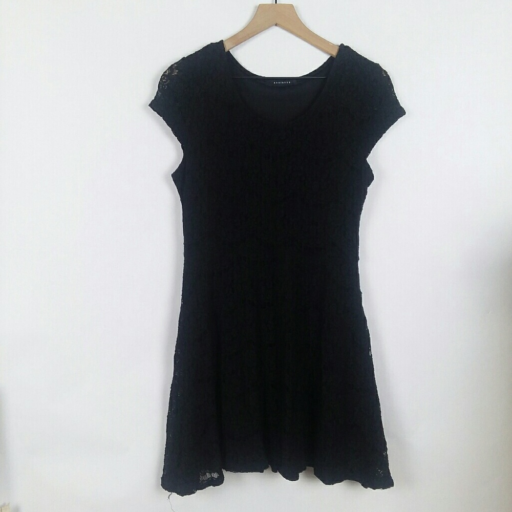 Annianna black lace fit and flare cap sleeve dress